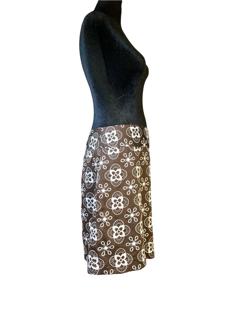 LOFT Brown A-Line Skirt with White Floral Print Size 4 - Picture 4 of 8